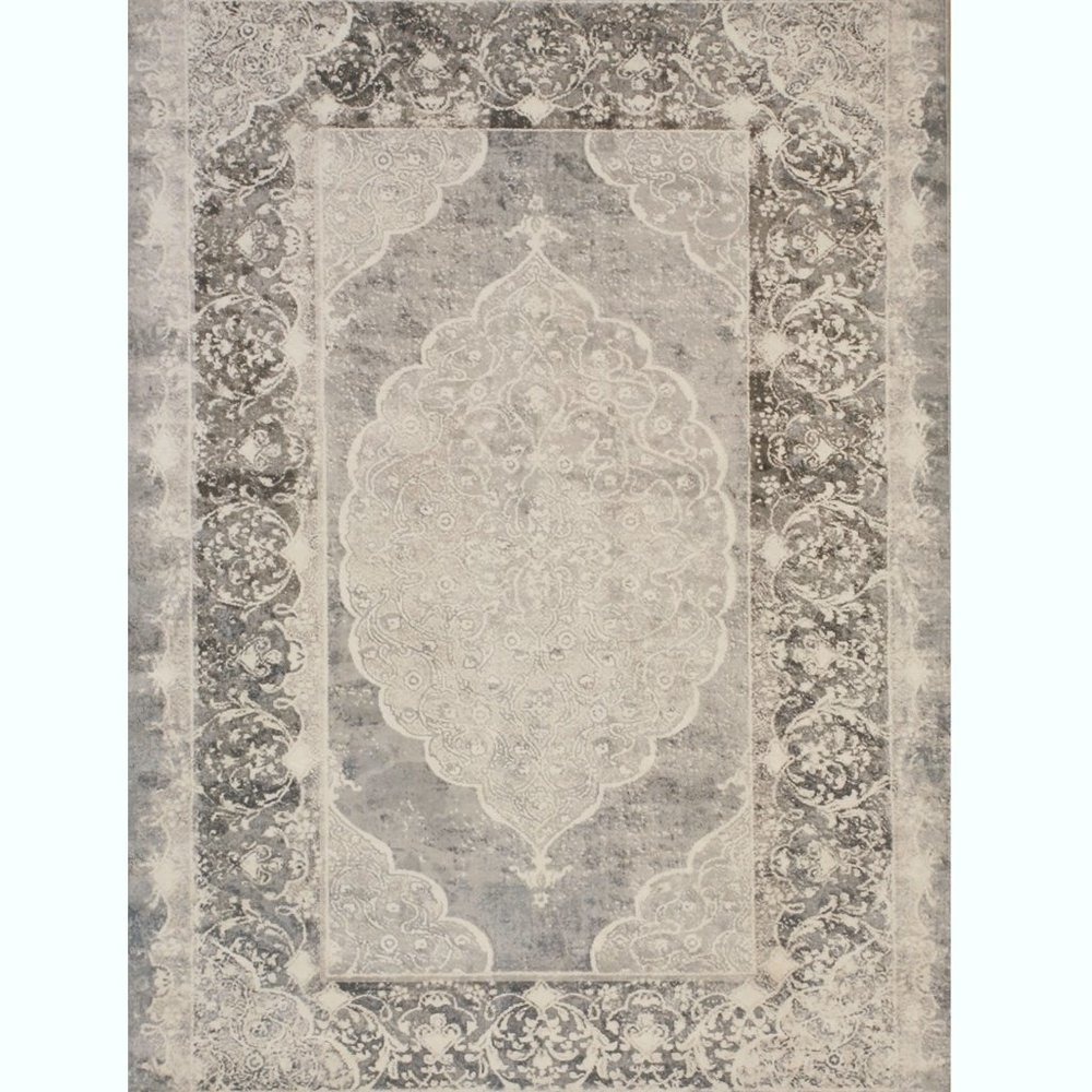 Gray Machine-made Polyester Traditional Distressed Bohemian Moderno Medallion Ru